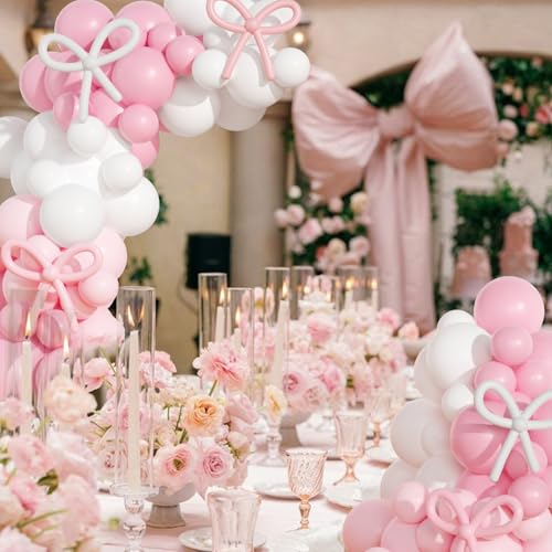 149-Piece Pink & White Bow Balloon Garland Arch Kit for Coquette Birthday, Wedding, Baby Shower & More