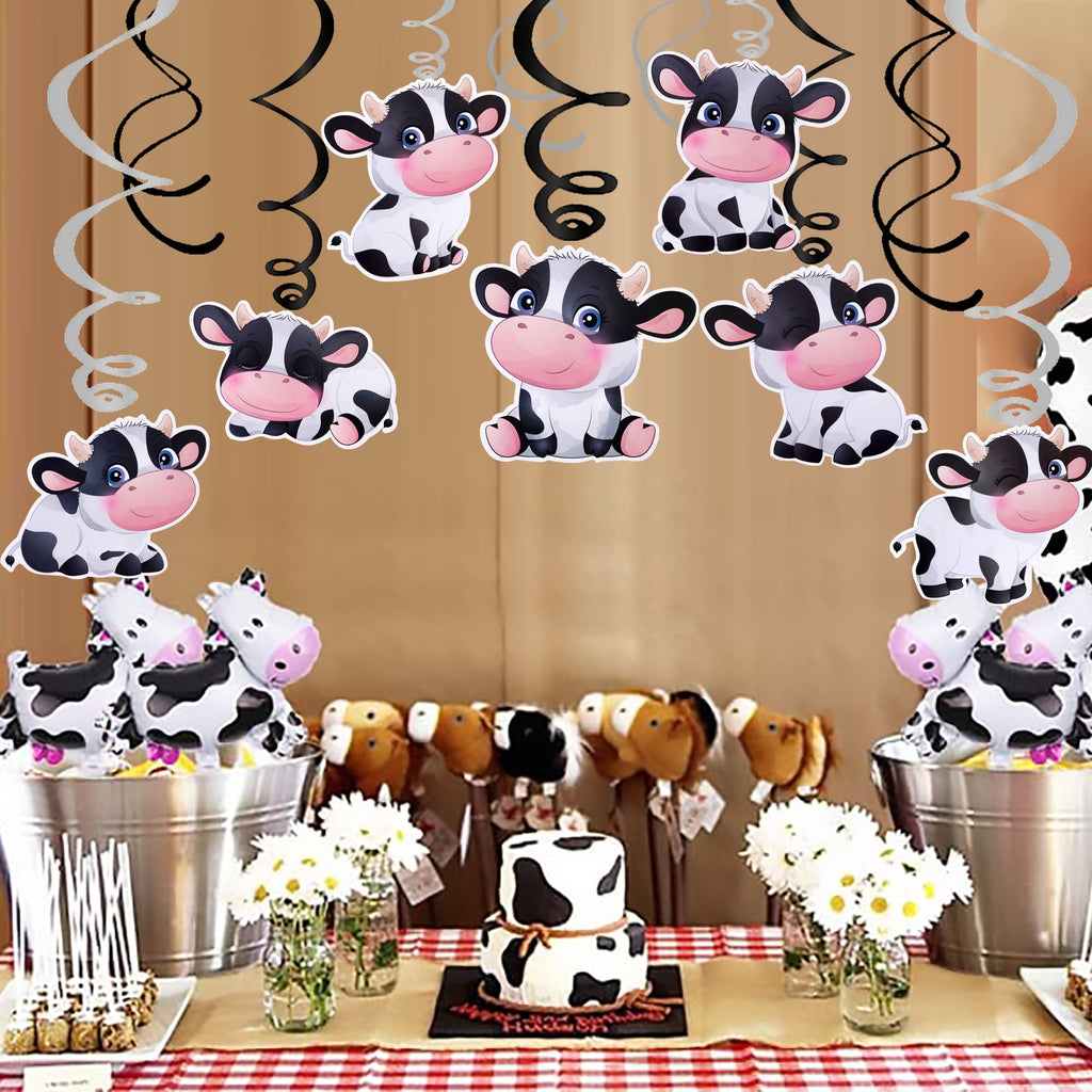 15 Cow Birthday Party Hanging Swirls Decorations - Farm Animal Theme Party Supplies by umoni