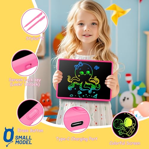 15-Inch LCD Writing Tablet for Kids - Pink, Rechargeable Doodle Board with Stylus, Educational Toy for Ages 3+
