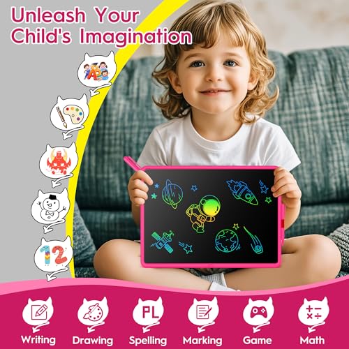 15-Inch LCD Writing Tablet for Kids - Pink, Rechargeable Doodle Board with Stylus, Educational Toy for Ages 3+