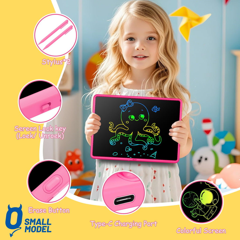 15-Inch LCD Writing Tablet for Kids - Pink, Rechargeable Doodle Board with Stylus, Educational Toy for Ages 3+