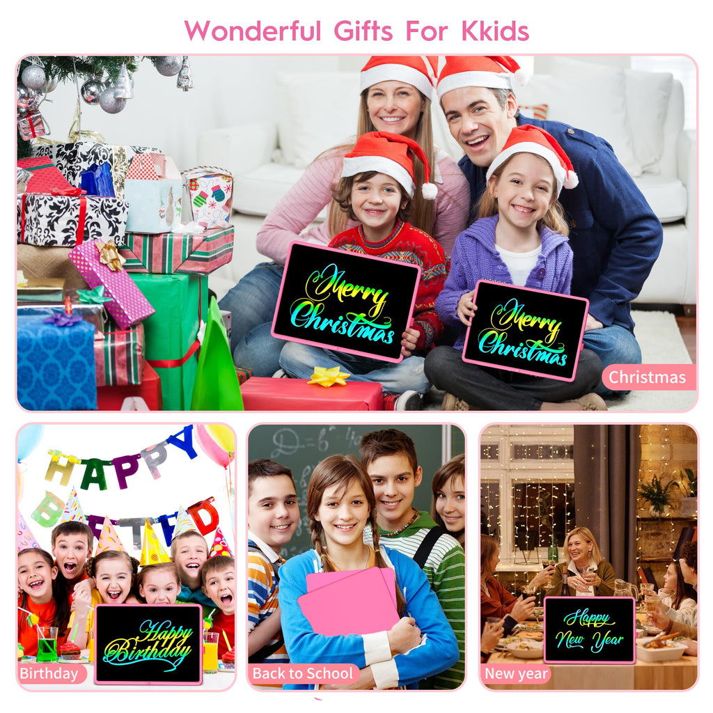 15-Inch LCD Writing Tablet for Kids - Pink, Rechargeable Doodle Board with Stylus, Educational Toy for Ages 3+