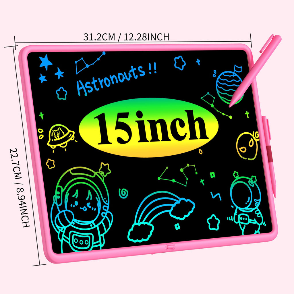 15-Inch LCD Writing Tablet for Kids - Pink, Rechargeable Doodle Board with Stylus, Educational Toy for Ages 3+