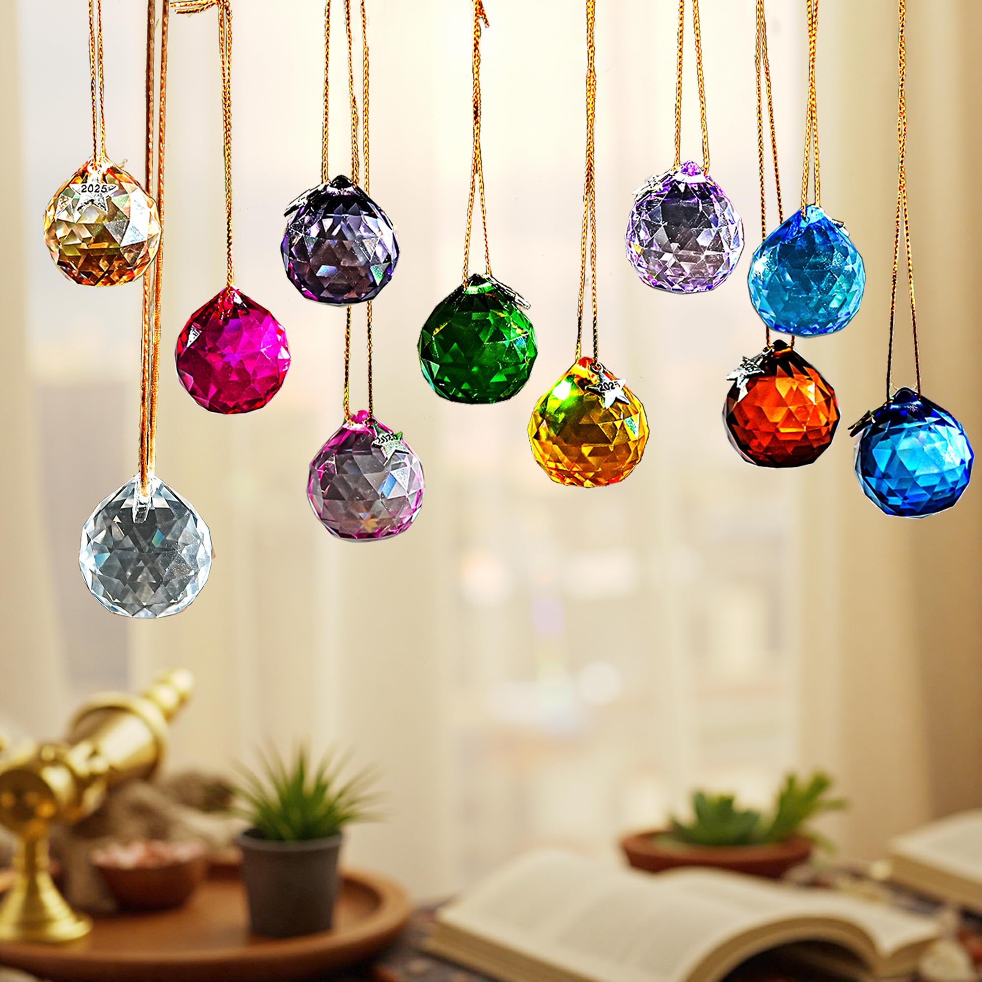 15 Multi-Color Crystal Ball Prisms with 2026 Tag – K9 Crystal Hanging Decor for Windows, Parties, Weddings