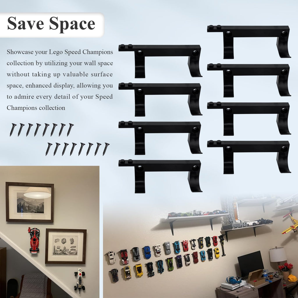 15-Pack Black Wall Mount for Lego Speed Champions Cars with Figure Base