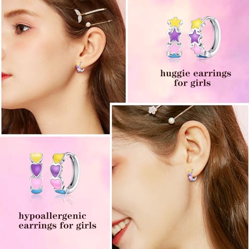 15 Pairs Stud Earrings Set: 12 Cartoon Flat Backs & 3 Mini Hoops with Stainless Steel Screwback Posts
