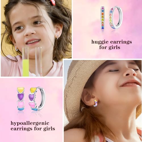 15 Pairs Stud Earrings Set: 12 Cartoon Flat Backs & 3 Mini Hoops with Stainless Steel Screwback Posts