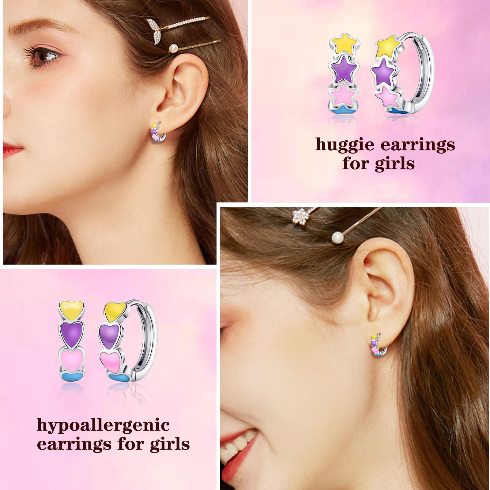 15 Pairs Stud Earrings Set: 12 Cartoon Flat Backs & 3 Mini Hoops with Stainless Steel Screwback Posts