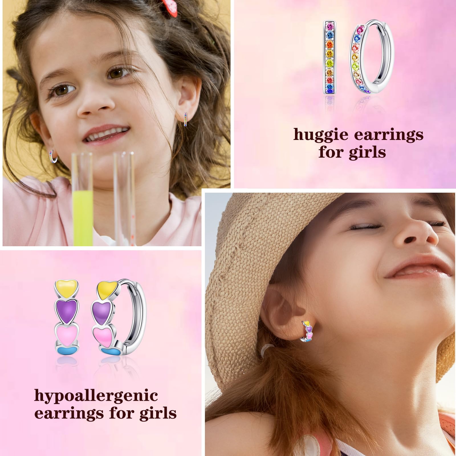 15 Pairs Stud Earrings Set: 12 Cartoon Flat Backs & 3 Mini Hoops with Stainless Steel Screwback Posts