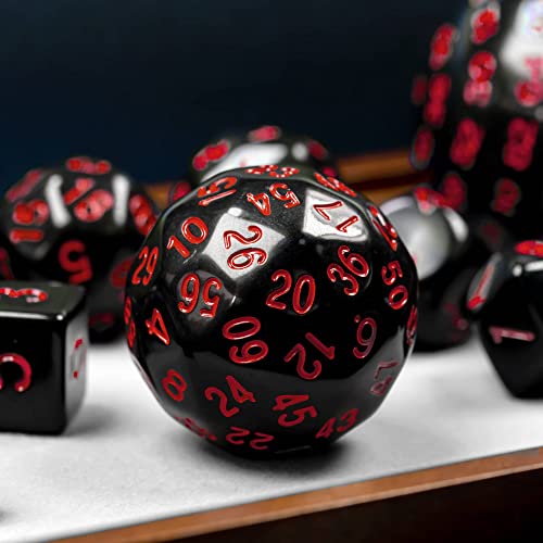 15-Piece DND Dice Set D3-D100 with Dragon Eye Bag – Polyhedral Acrylic RPG Dice (Black/Red Numbers)