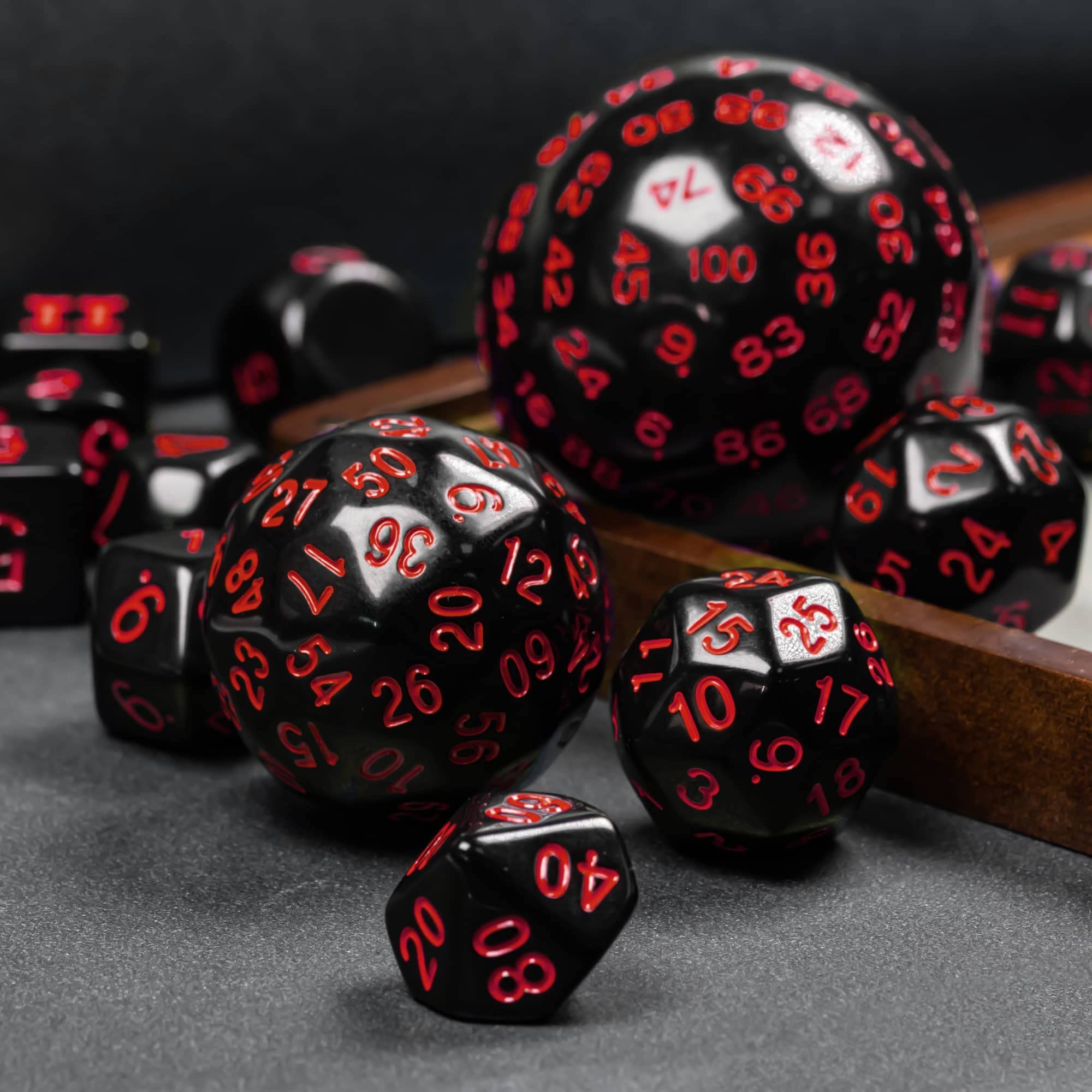 15-Piece DND Dice Set D3-D100 with Dragon Eye Bag – Polyhedral Acrylic RPG Dice (Black/Red Numbers)
