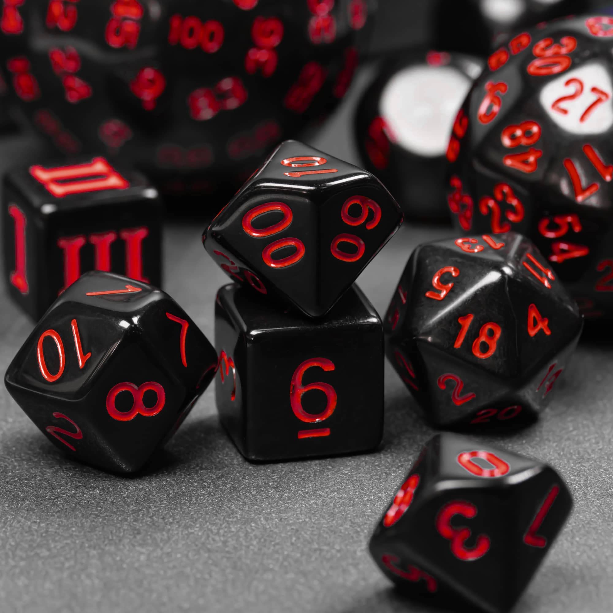 15-Piece DND Dice Set D3-D100 with Dragon Eye Bag – Polyhedral Acrylic RPG Dice (Black/Red Numbers)