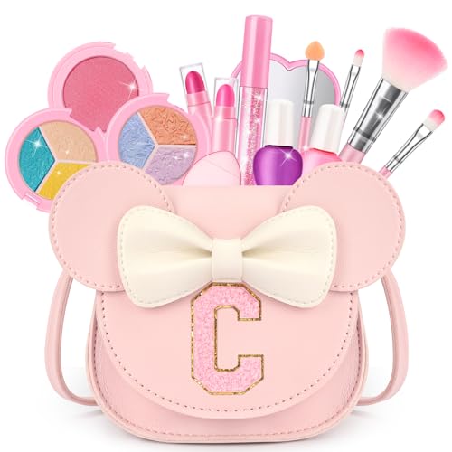 15-Piece Kids Makeup Kit for Girls – Washable, Non-Toxic Toddler Cosmetics in a Pink Crossbody Purse – Gift for 3-8 Year Olds
