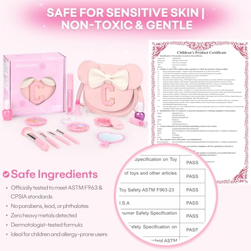 15-Piece Kids Makeup Kit for Girls – Washable, Non-Toxic Toddler Cosmetics in a Pink Crossbody Purse – Gift for 3-8 Year Olds