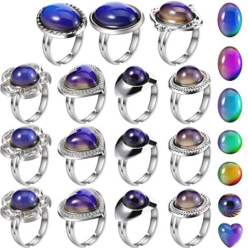 15-Piece Mood Rings Set for Kids – Adjustable Color-Changing Rings for Birthday Party Favors and Goodie Bags