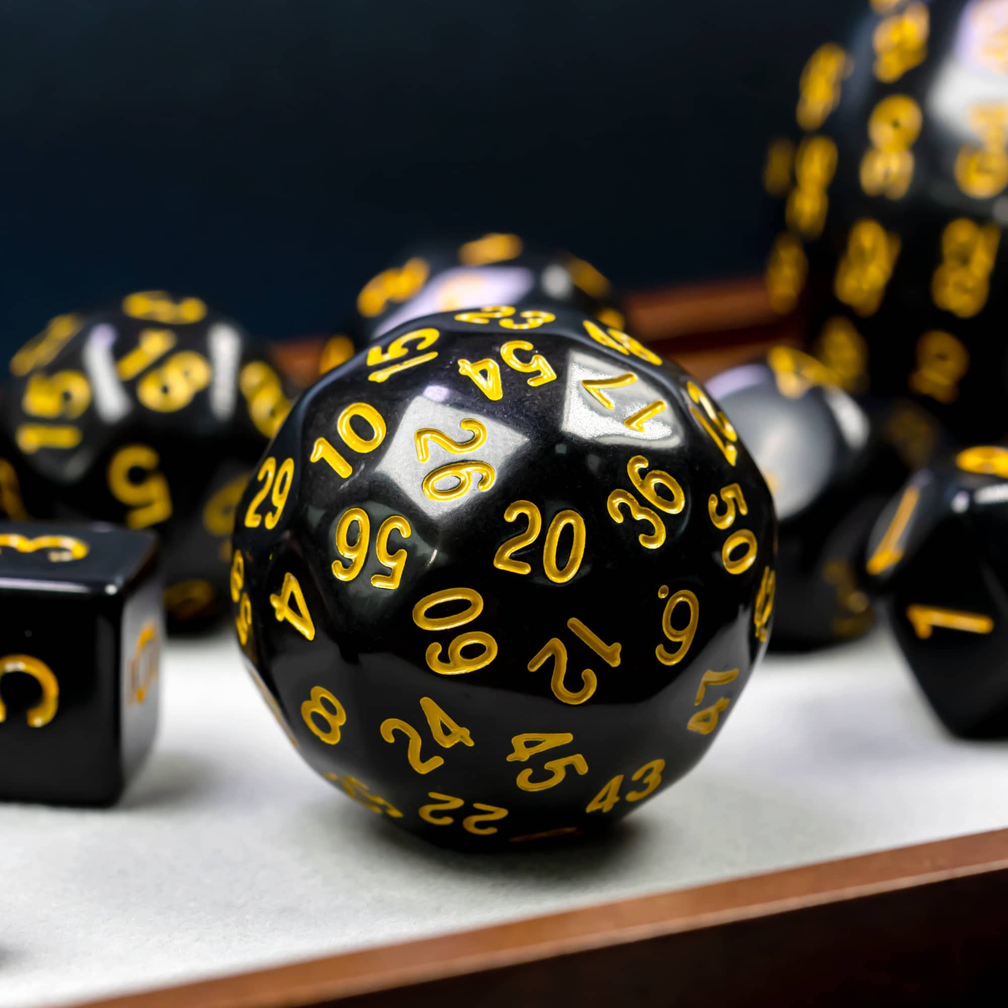 15-Piece Polyhedral DND Dice Set D3 to D100 - Black with Yellow Numbers, Includes Dragon Eye Dice Bag