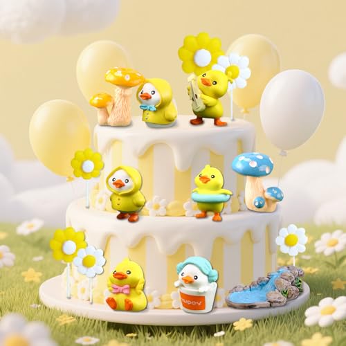 15-Piece Yellow Duck Cake Topper Set for Birthday Parties – Plastic Decorations