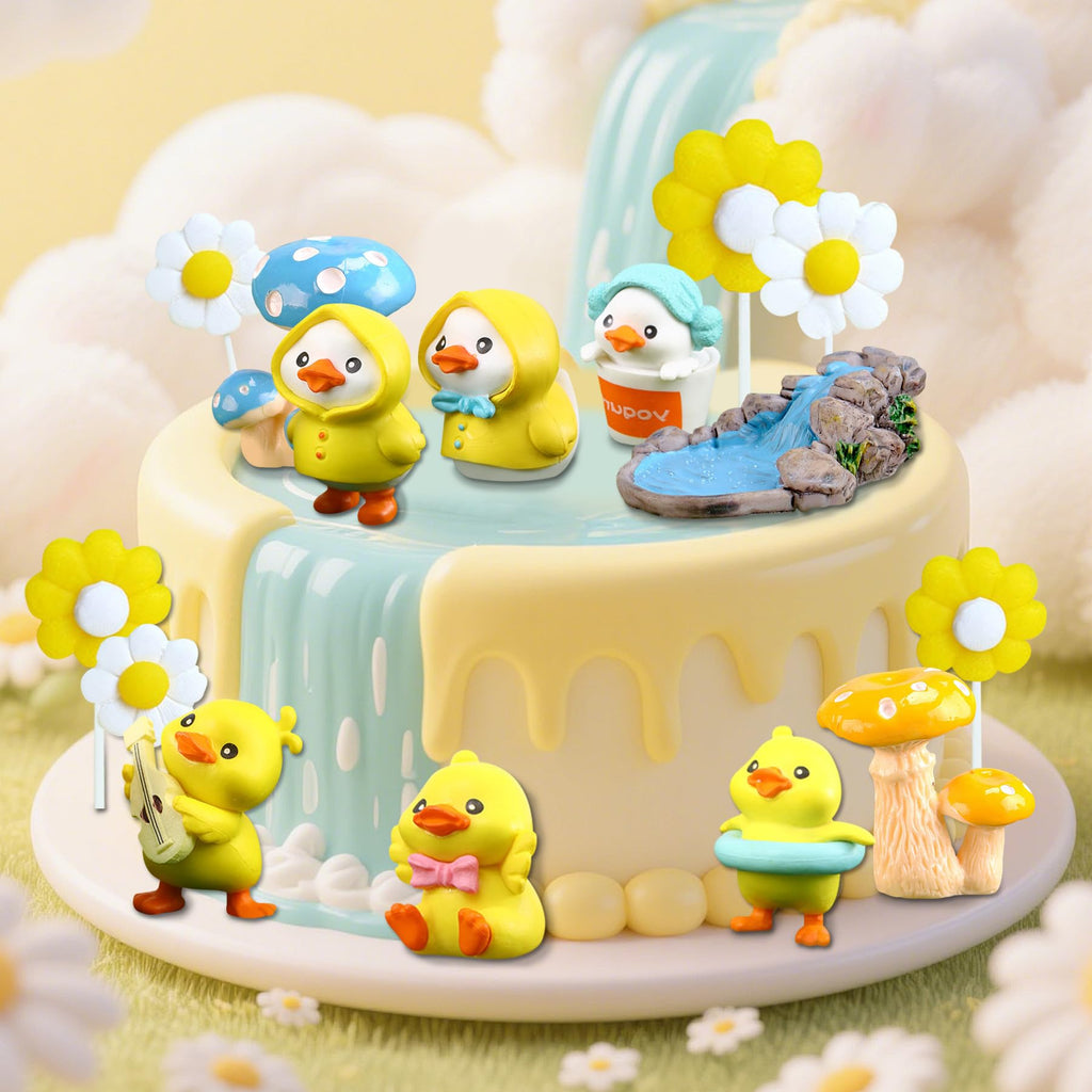 15-Piece Yellow Duck Cake Topper Set for Birthday Parties – Plastic Decorations