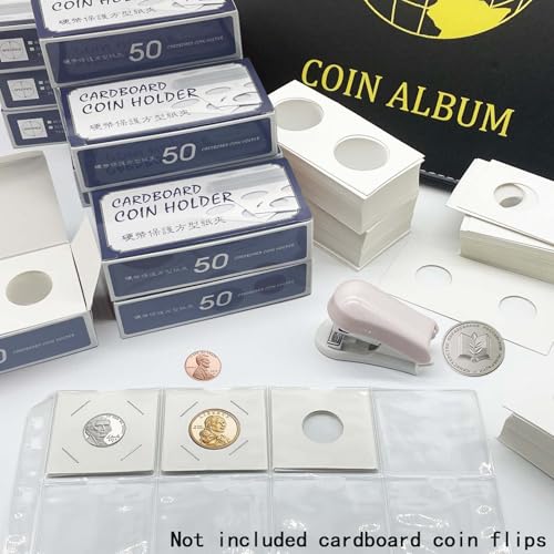15 Sheets 300 Pockets Coin Pocket Pages for 2x2 Cardboard Coin Flips - Acid-Free PVC, 9-Hole Binder Pages