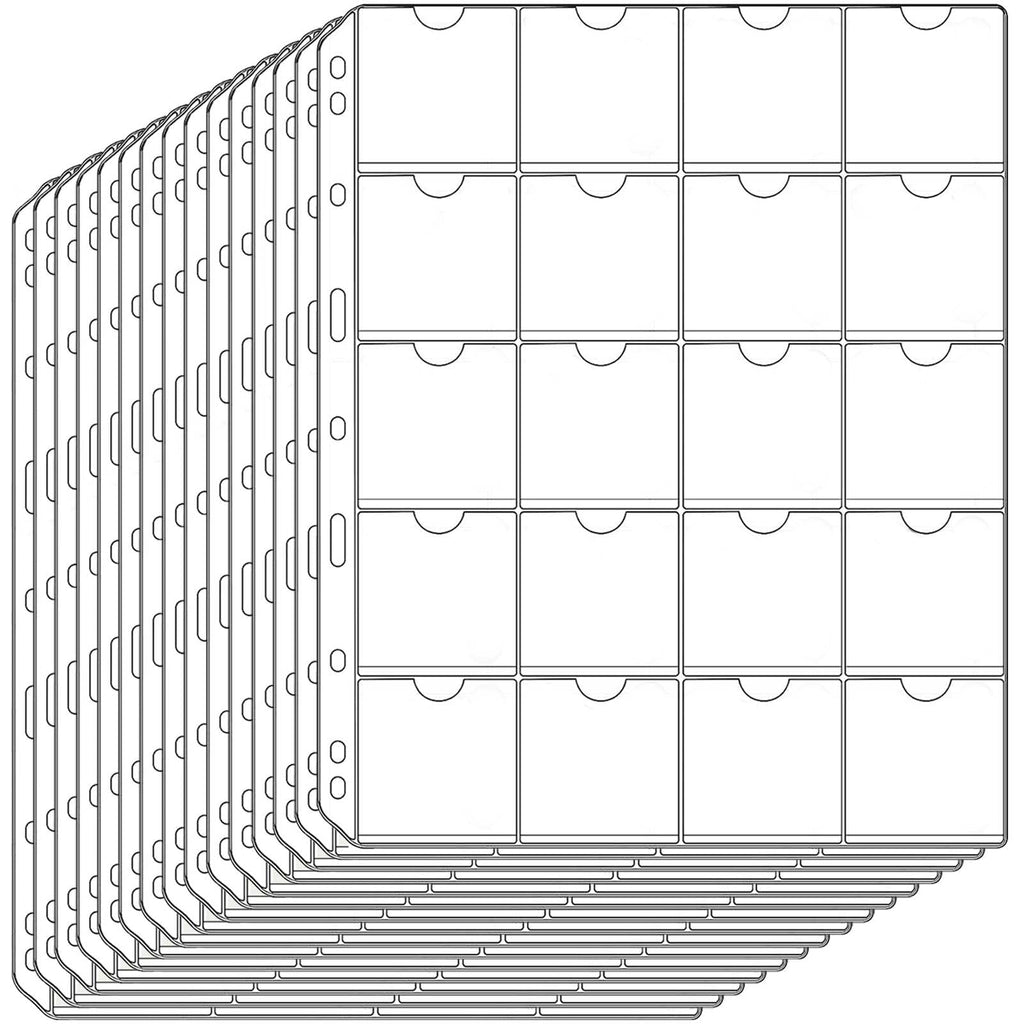 15 Sheets 300 Pockets Coin Pocket Pages for 2x2 Cardboard Coin Flips - Acid-Free PVC, 9-Hole Binder Pages