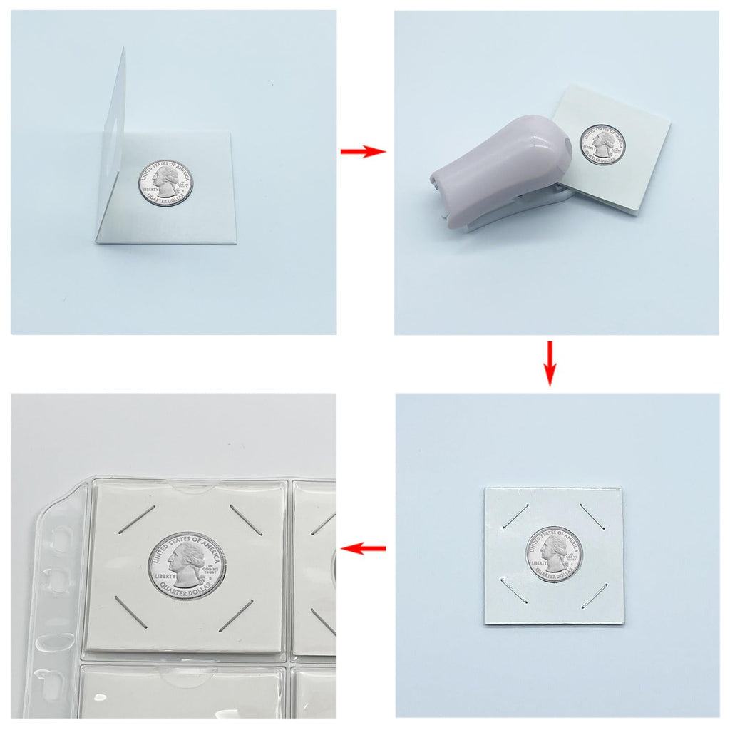 15 Sheets 300 Pockets Coin Pocket Pages for 2x2 Cardboard Coin Flips - Acid-Free PVC, 9-Hole Binder Pages