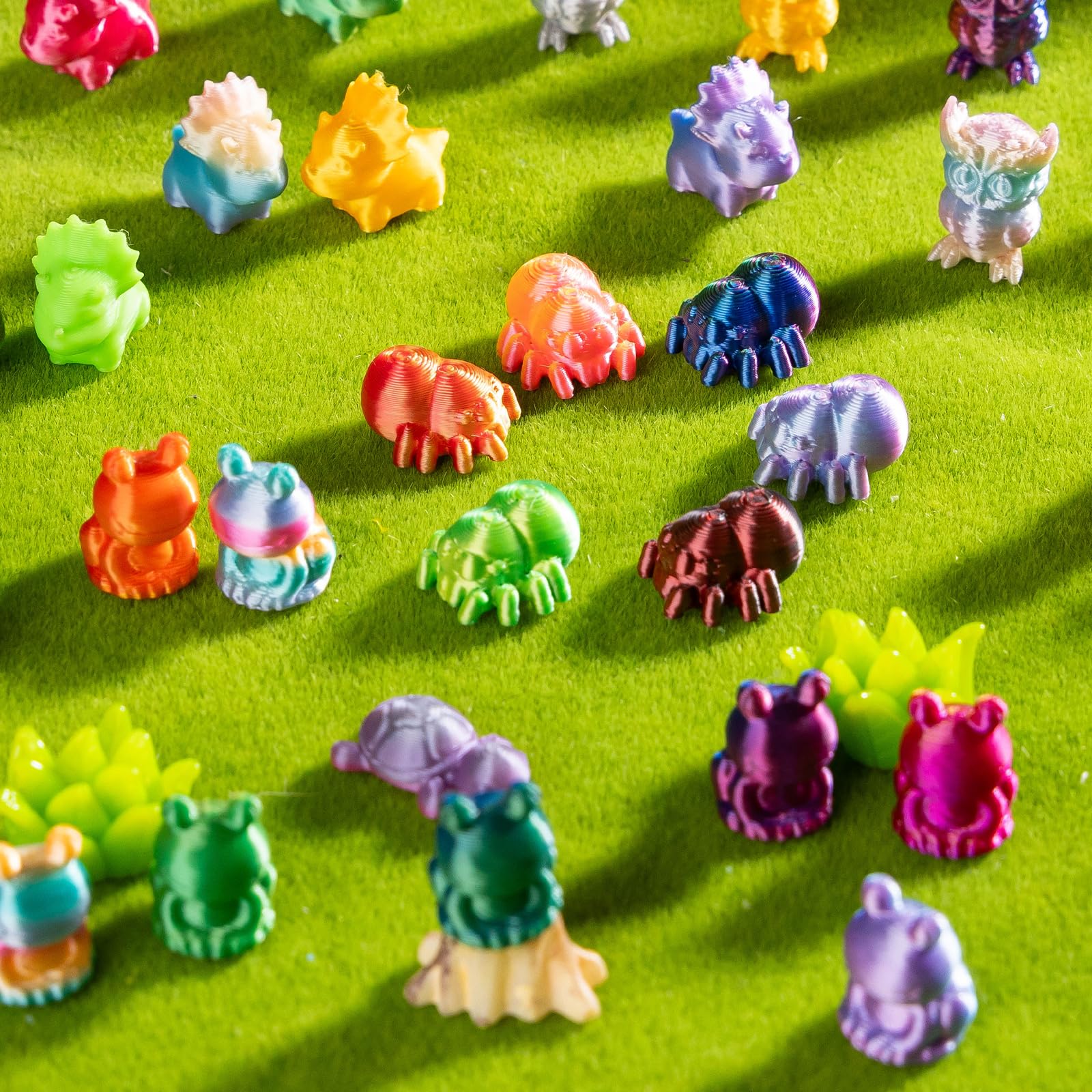 150-Piece 3D Printed Mini Animal Set – Owl, Frog, Rhino, Spider, Turtle – 2 cm Gradient Figurines for Decoration