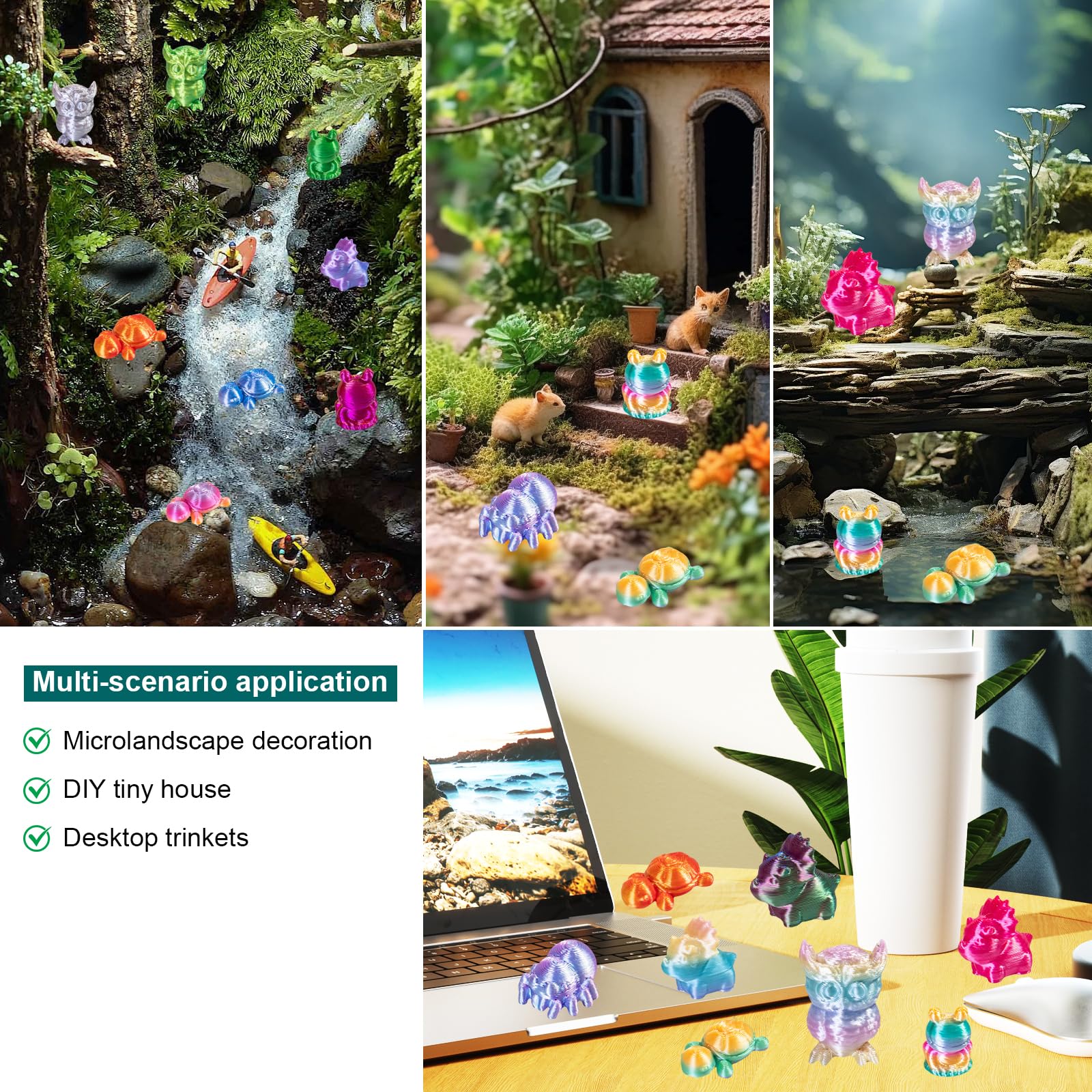 150-Piece 3D Printed Mini Animal Set – Owl, Frog, Rhino, Spider, Turtle – 2 cm Gradient Figurines for Decoration