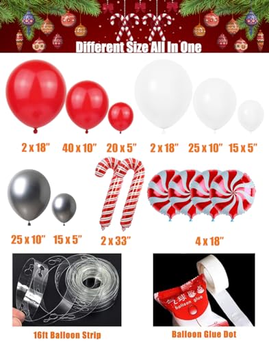 150-Piece Christmas Balloon Arch Garland Kit in Red, White, and Gold with Candy Cane Foil Balloons – Beaumode