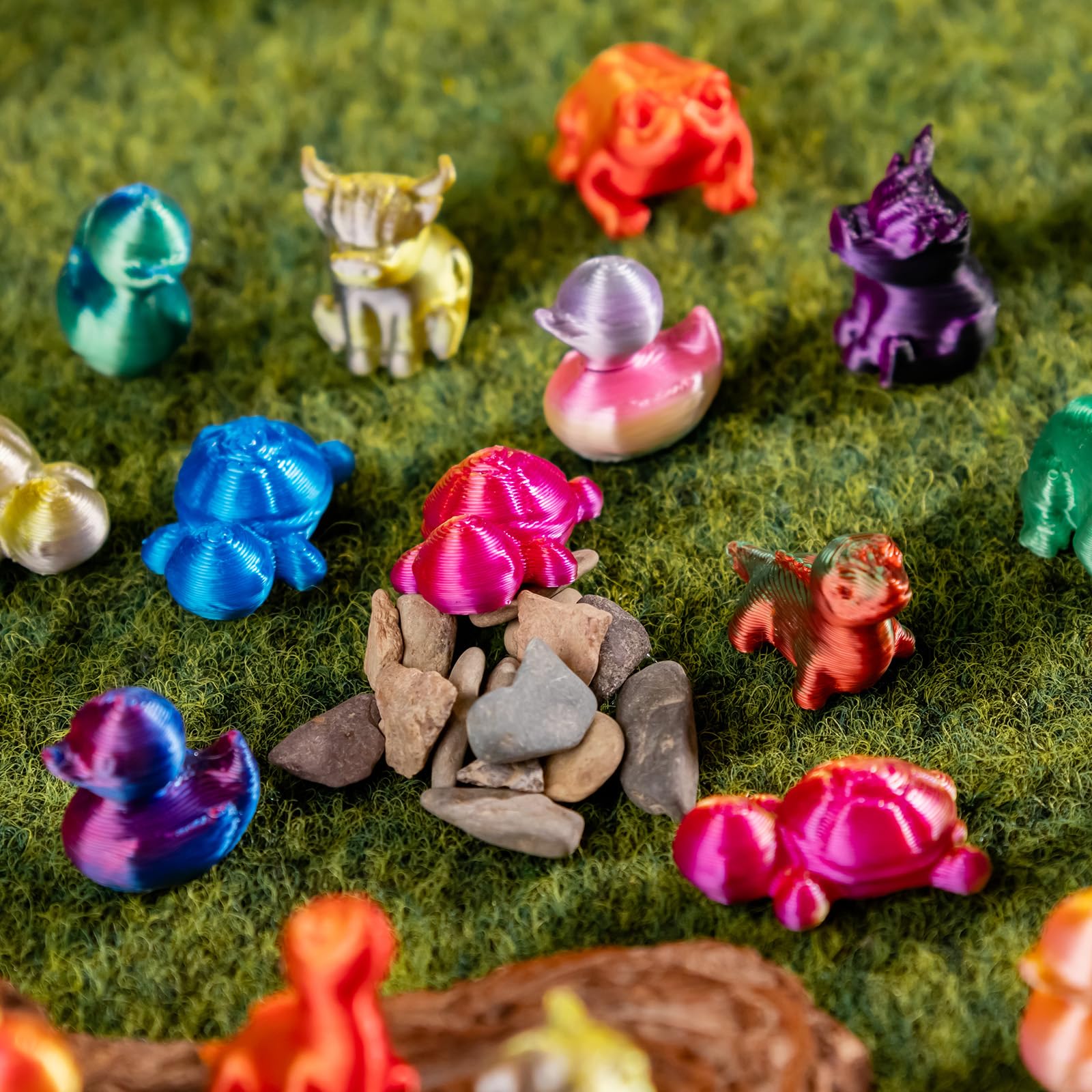 150-Piece Mini 3D Printed Animal Figures Set – Ducks, Frogs, Turtles, Yaks, Lizards for Fairy Garden Decor