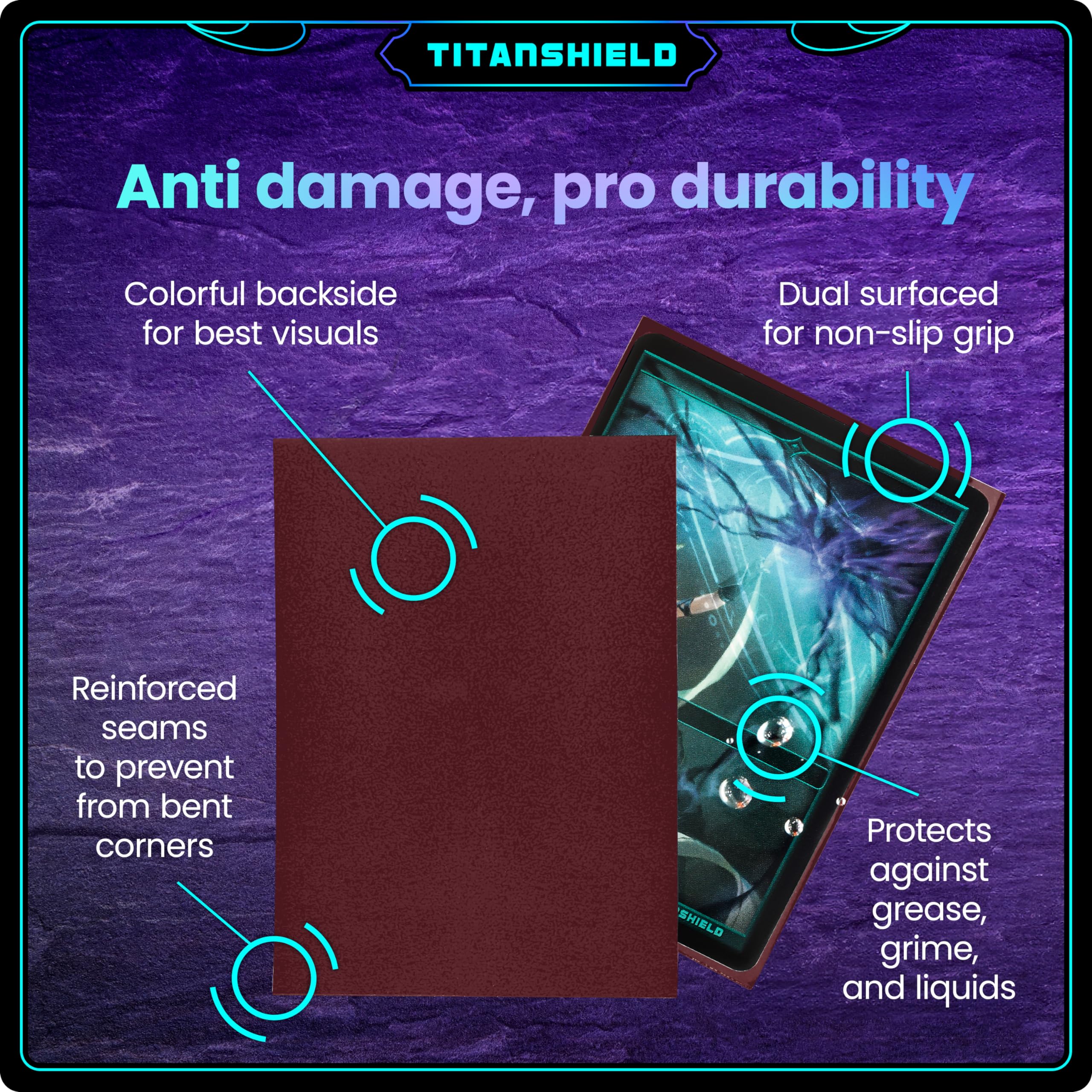 150 TitanShield Card Sleeves – Bordeaux Red, Standard 66x91mm, Dual-Texture for TCG Protection