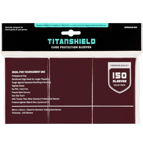 150 TitanShield Card Sleeves – Bordeaux Red, Standard 66x91mm, Dual-Texture for TCG Protection