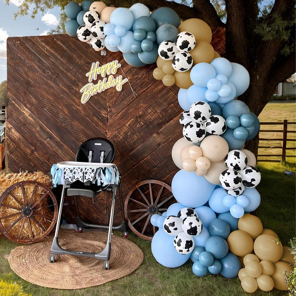 153 Pcs Dusty Blue Cow Balloon Arch Garland Kit – Rubber Balloons for Baby Shower, Farm Theme Party Decor