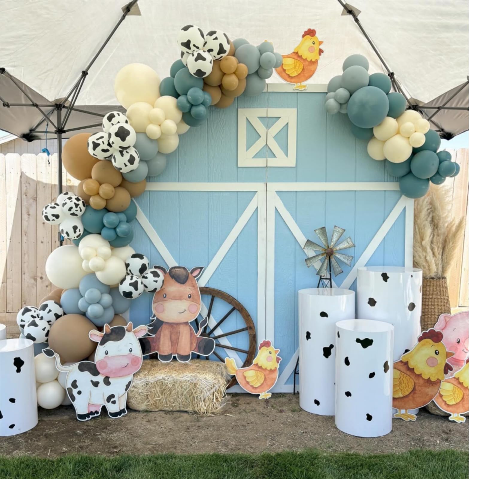 153 Pcs Dusty Blue Cow Balloon Arch Garland Kit – Rubber Balloons for Baby Shower, Farm Theme Party Decor