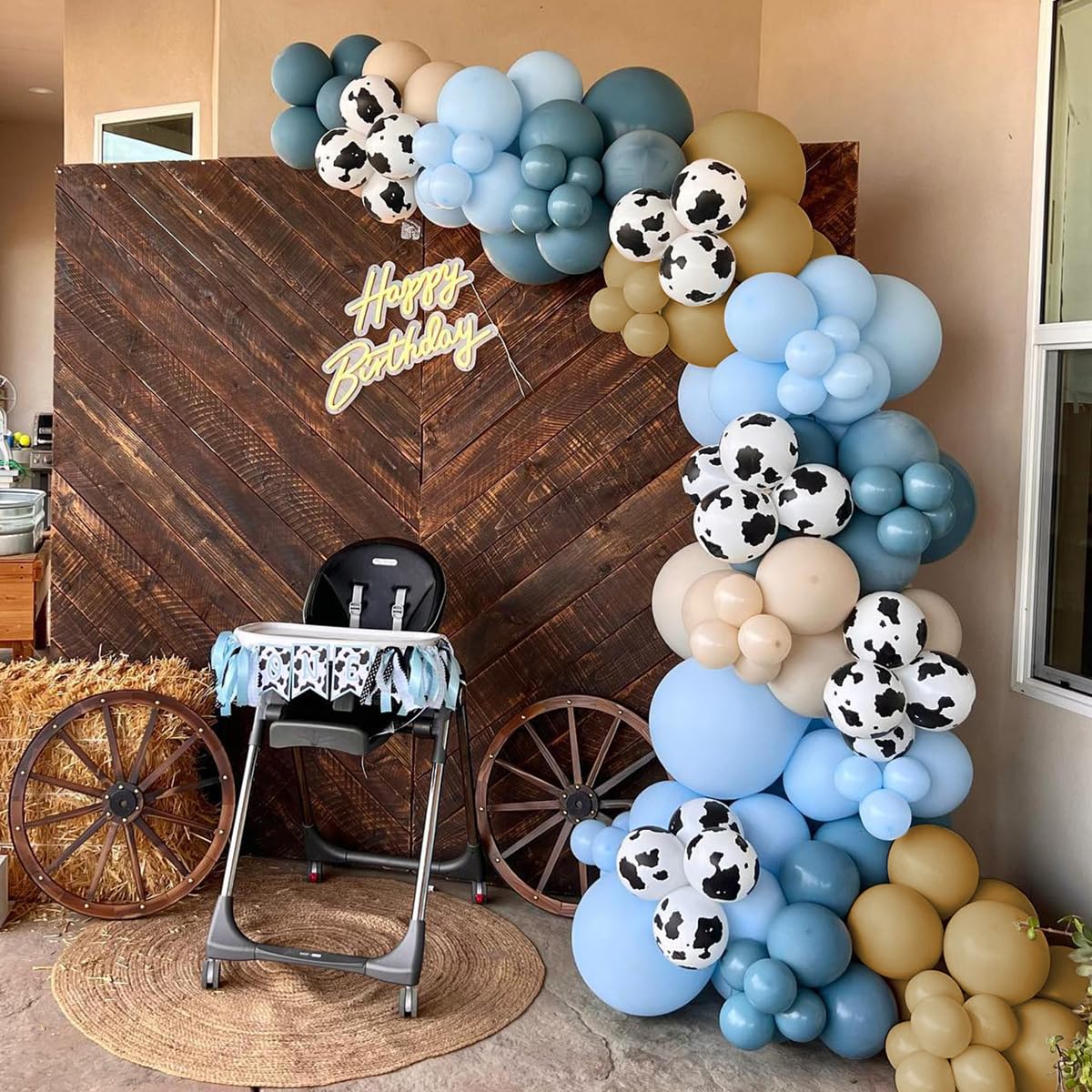 153 Pcs Dusty Blue Cow Balloon Arch Garland Kit – Rubber Balloons for Baby Shower, Farm Theme Party Decor