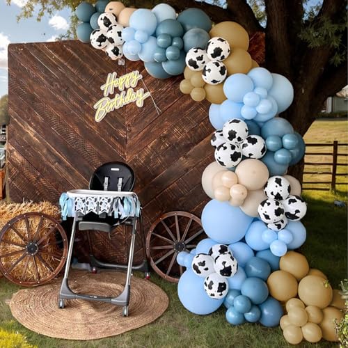 153 Pcs Dusty Blue Cow Balloon Arch Garland Kit – Rubber Balloons for Baby Shower, Farm Theme Party Decor
