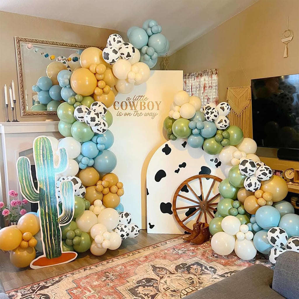 153-Piece Green Cow Balloon Arch Kit - Sage Green, Blue, Brown, and Cow Print Balloons for Farm Western Birthday Decor