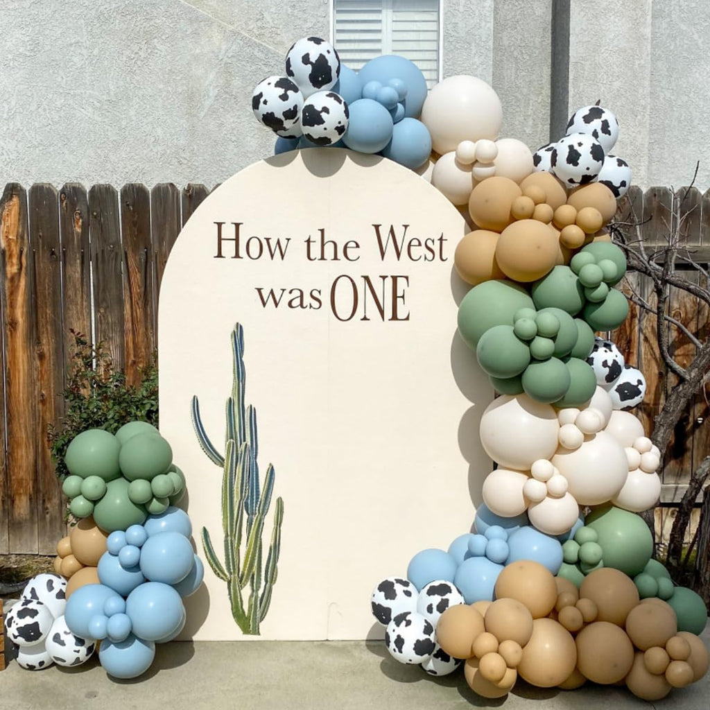 153-Piece Green Cow Balloon Arch Kit - Sage Green, Blue, Brown, and Cow Print Balloons for Farm Western Birthday Decor