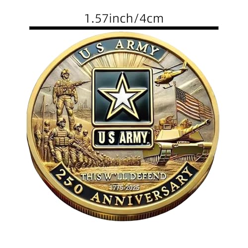 1.57" Double-Sided Gold-Plated U.S. Military 250th Anniversary Challenge Coin – Commemorative Gift for Veterans & Collectors