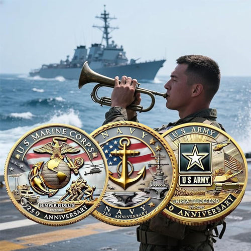 1.57" Double-Sided Gold-Plated U.S. Military 250th Anniversary Challenge Coin – Commemorative Gift for Veterans & Collectors