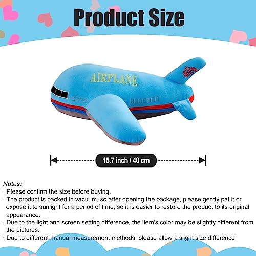 15.7 Inch Blue Airplane Plush Toy – Soft PP Cotton Stuffed Aircraft Pillow for Kids and Aviation Fans