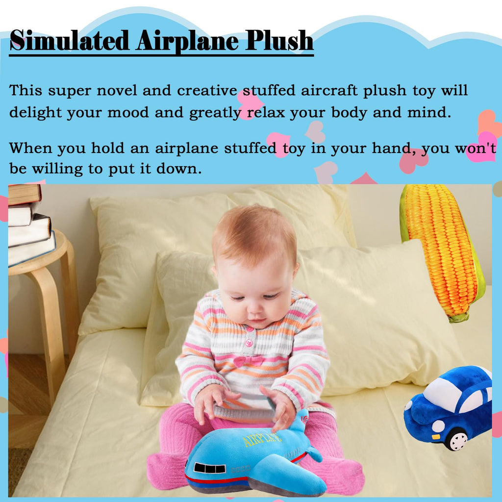 15.7 Inch Blue Airplane Plush Toy – Soft PP Cotton Stuffed Aircraft Pillow for Kids and Aviation Fans