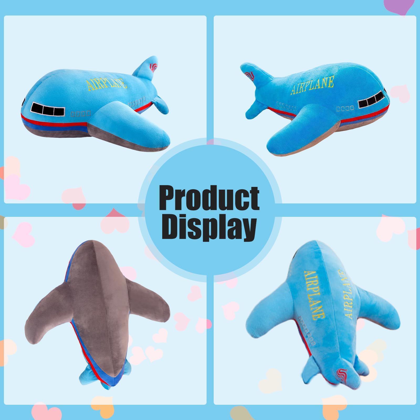 15.7 Inch Blue Airplane Plush Toy – Soft PP Cotton Stuffed Aircraft Pillow for Kids and Aviation Fans