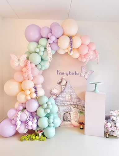 159Pcs Pastel Balloon Arch Kit – Fairy Birthday, Baby Shower & Garden Party Decor with 7 Colors, 5-18 inch Balloons, DIY Garland Supplies