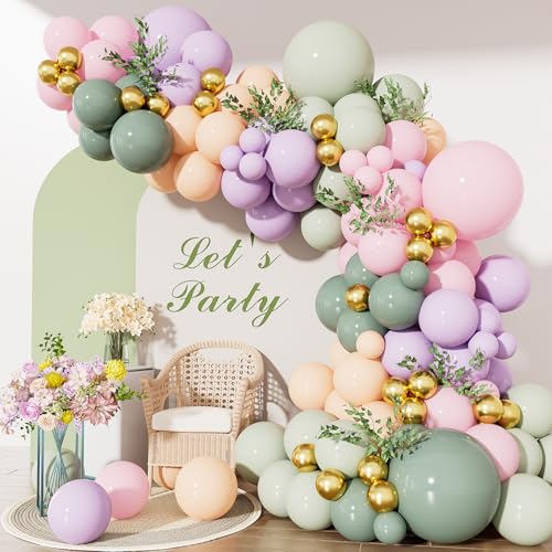 159Pcs Pastel Balloon Arch Kit – Fairy Birthday, Baby Shower & Garden Party Decor with 7 Colors, 5-18 inch Balloons, DIY Garland Supplies