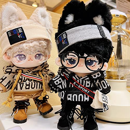 15cm Plush Doll Clothes Set - Brown Hip-Hop Outfit with Hoodie, Pants, Backpack & Glasses for 6-Inch Dolls