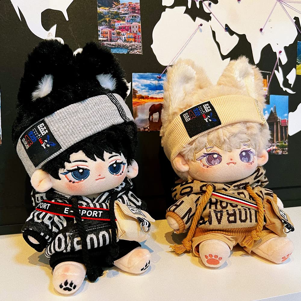 15cm Plush Doll Clothes Set - Brown Hip-Hop Outfit with Hoodie, Pants, Backpack & Glasses for 6-Inch Dolls