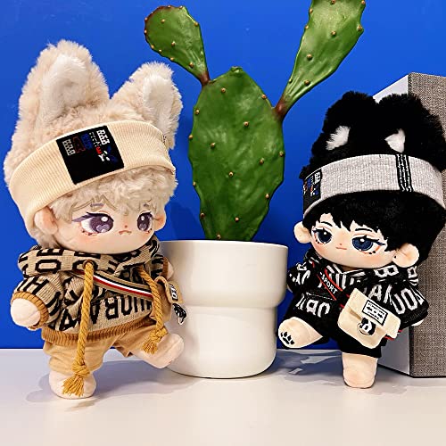 15cm Plush Doll Clothes Set - Brown Hip-Hop Outfit with Hoodie, Pants, Backpack & Glasses for 6-Inch Dolls
