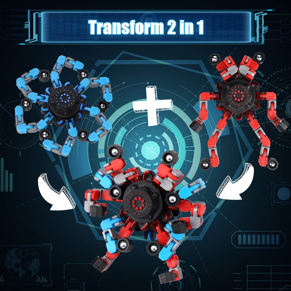 15PCS Transformable Robot Fidget Spinner Set - Stretchy Deformable Sensory Toy for Kids & Adults