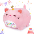 16-Inch Pink Birthday Cat Plush Pillow - Kawaii Stuffed Animal with Star Hat, Soft Gift for Girlfriend or Kids