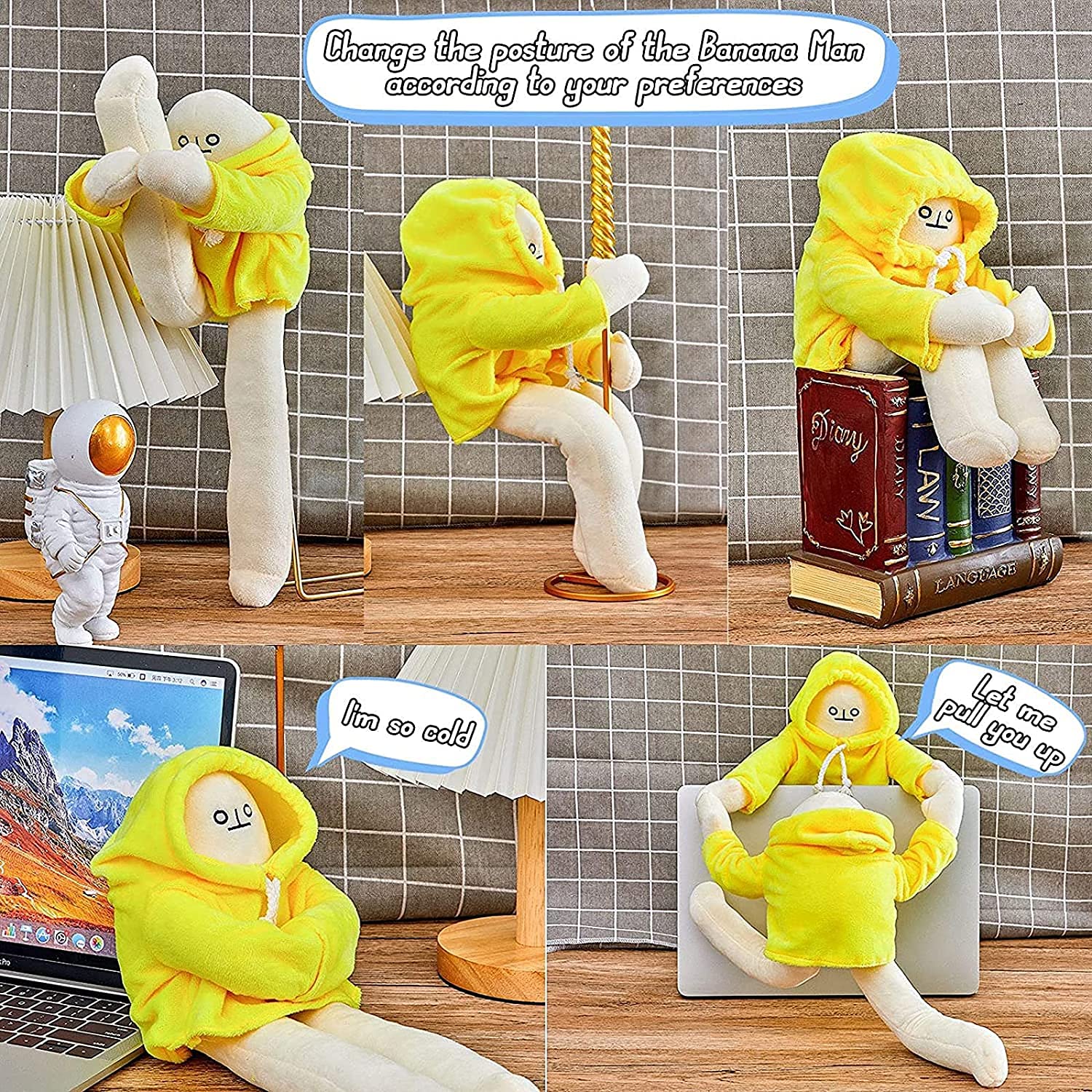 16-Inch Plush Banana Man Toy with Poseable Limbs and Magnetic Hands – Funny Decompression Stuffed Doll by Sunfedmiss (Green)